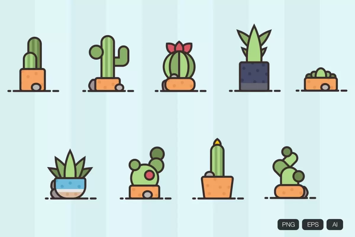 仙人掌图标素材 9 Linear Cactus免费下载