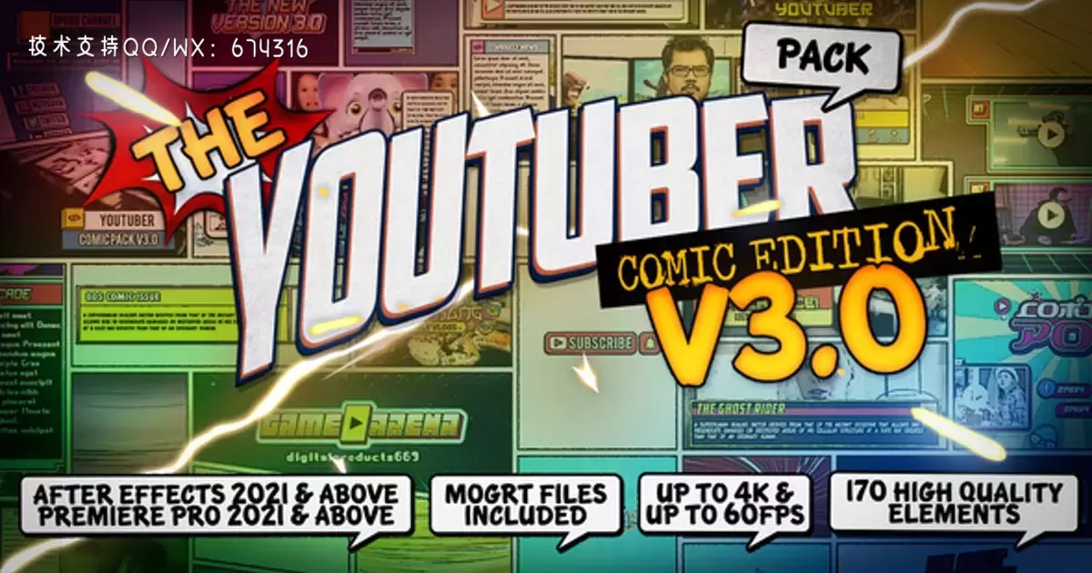 一组卡通漫画包装V3.0AE视频模版The YouTuber Pack - Comic Edition V3.0