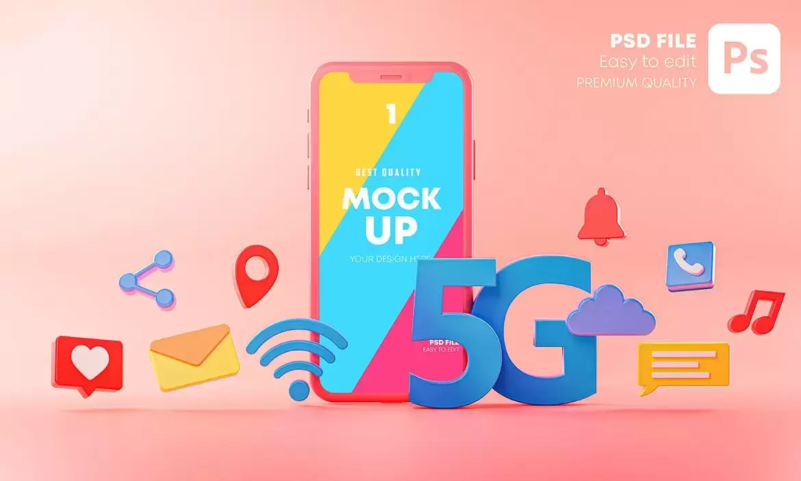 5G 手机概念版样机 (PSD)免费下载