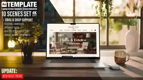 笔记本电脑屏幕样机工业室日夜10场景设置AE视频