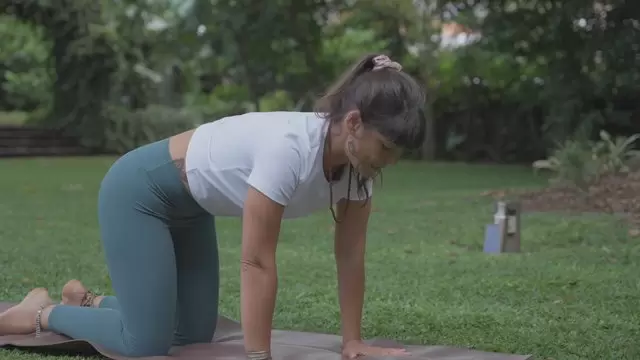 做猫瑜伽姿势的女人视频素材插图