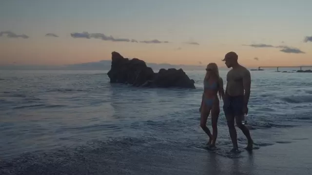 一对夫妇在海岸线上散步视频素材插图