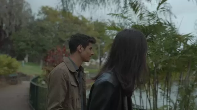 一对夫妇穿过城市公园视频素材插图