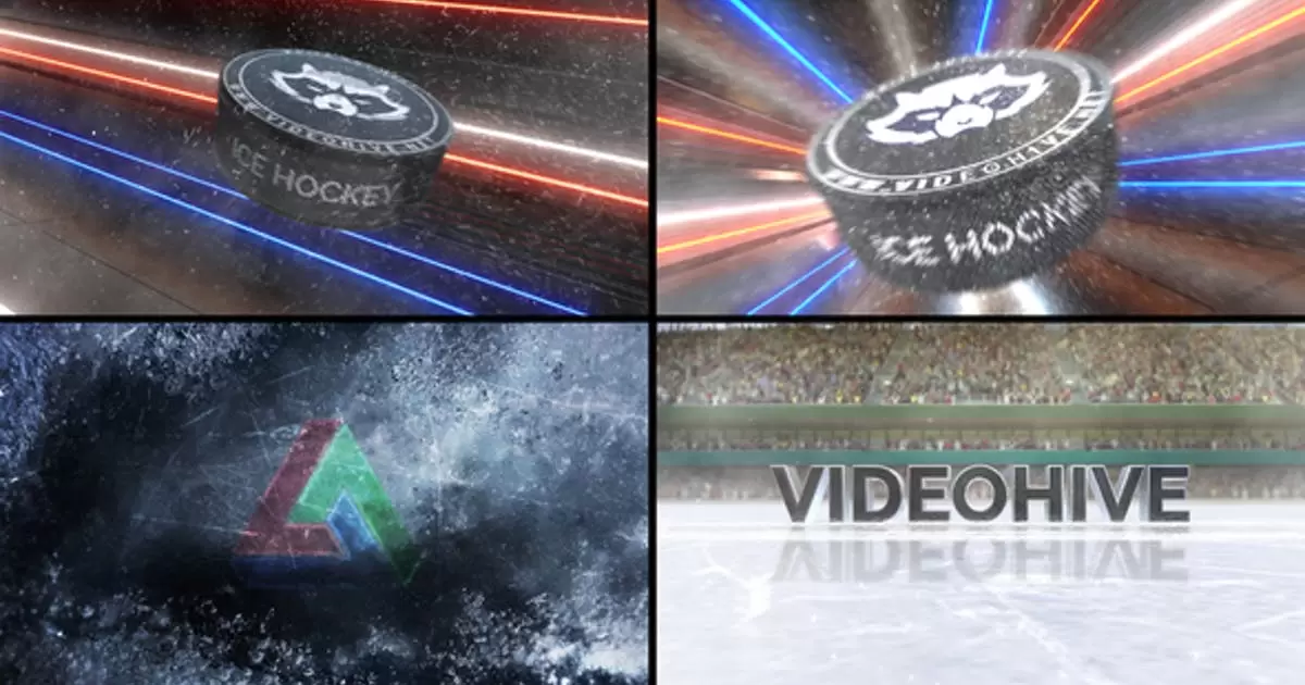 曲棍球冰上运动场炫酷logo标志显露AE模版Ice Hockey Logo Reveal