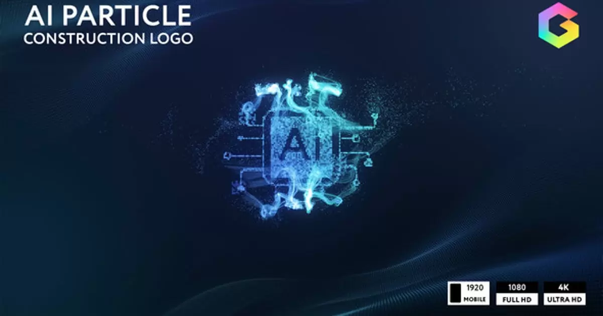 AI粒子构造高科技logo标志显露AE模版AI Particle Construction Logo Reveal
