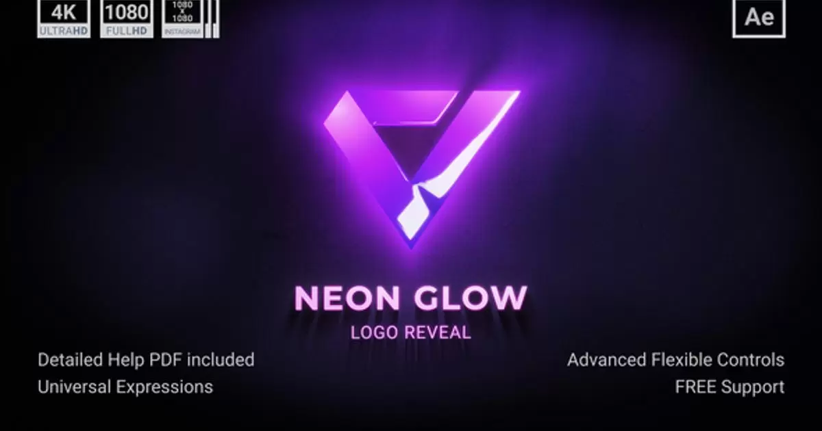 霓虹灯发光led标志logo显露AE模版Neon Glow Logo Reveal