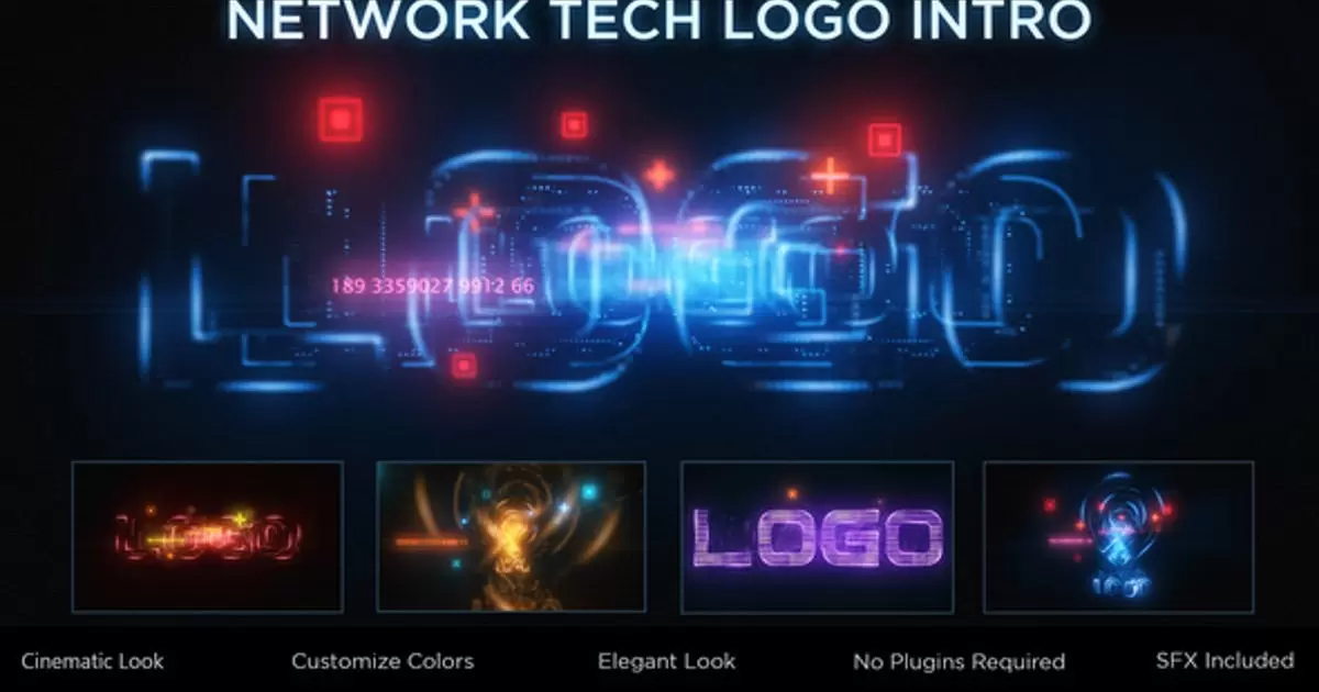 网络技术发光logo显示AE模版Network Tech Logo Reveal