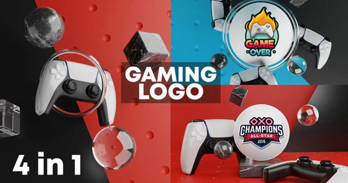 游戏手柄xbox标志显示3DAE模版Gaming  Logo Reveal 3D插图