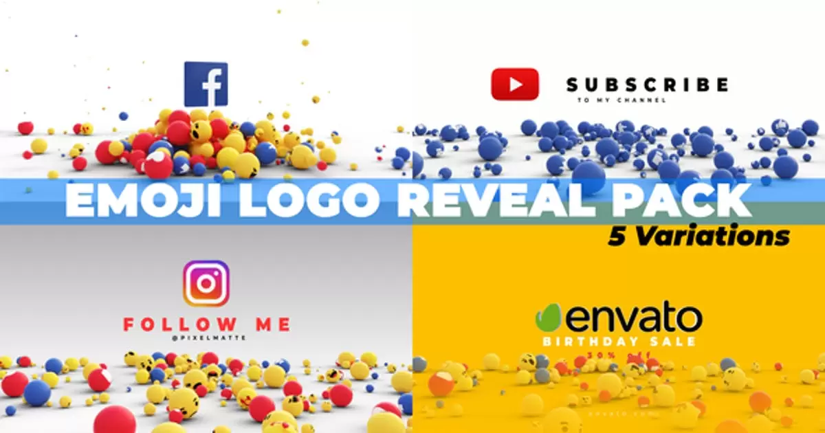 表情符号破碎logo标志显示包AE模版Emoji Logo Reveal Pack插图