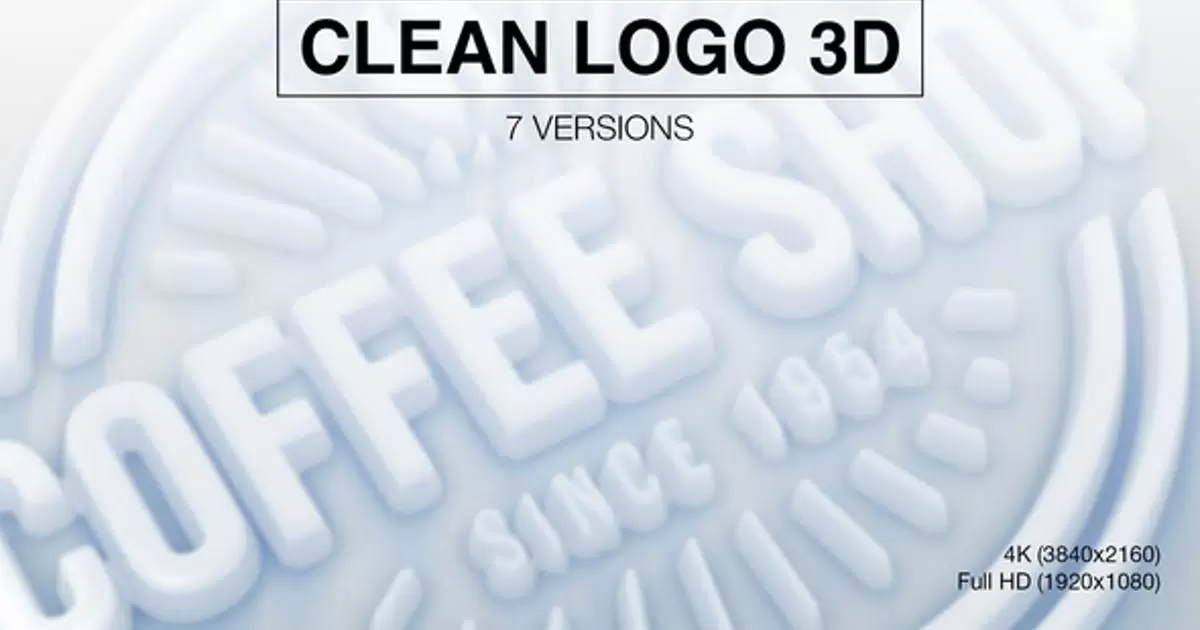 白色简洁logo徽标3D显示 (7组)AE模版Clean Logo 3D Reveal (7-Pack)