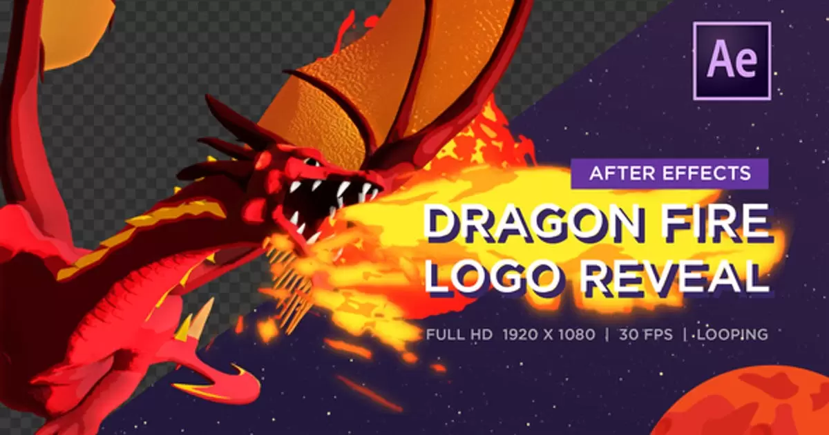 凶猛龙火王喷火logo标志显露AE模版Dragon Fire Logo Reveal插图