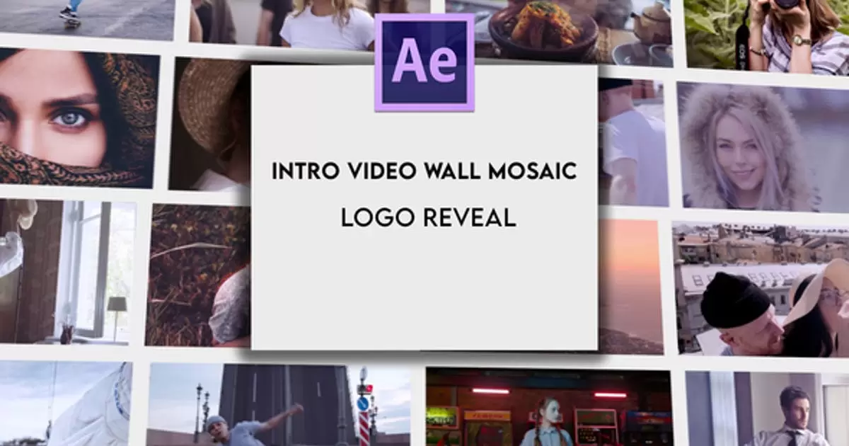 介绍视频墙马赛克墙logo标志揭示AE模版Intro Video Wall Mosaic Logo Reveal插图