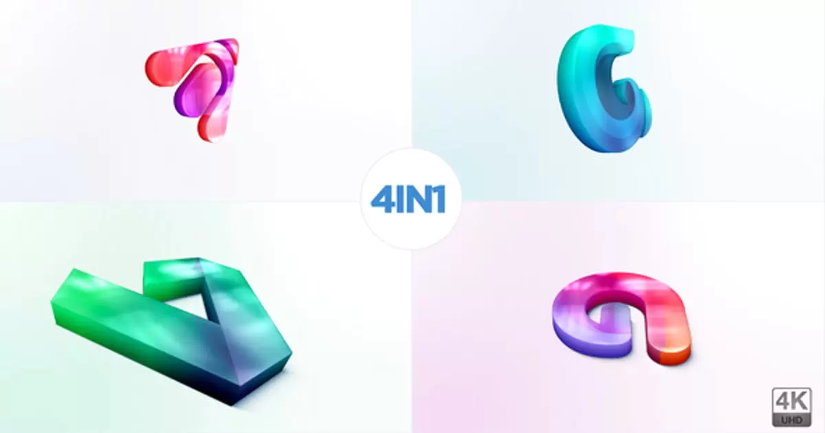 3D玻璃质感标志揭示4合1AE模版3D Clean Logo Reveal 4 in 1插图