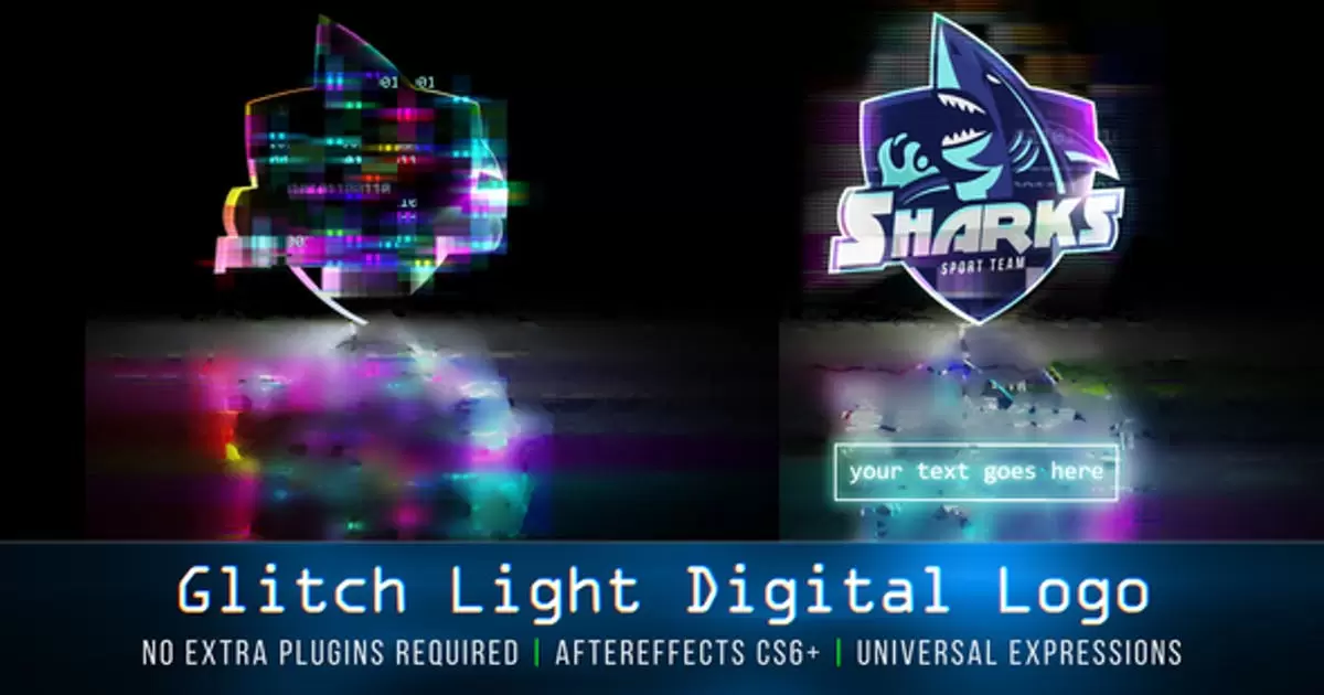 led赛博朋克发光数字标志AE模版Glitch Light Digital Logo插图