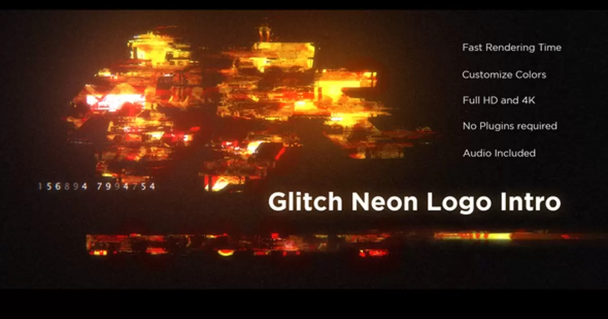 信号干扰logo霓虹灯标志介绍AE模版Glitch Neon Logo Intro插图