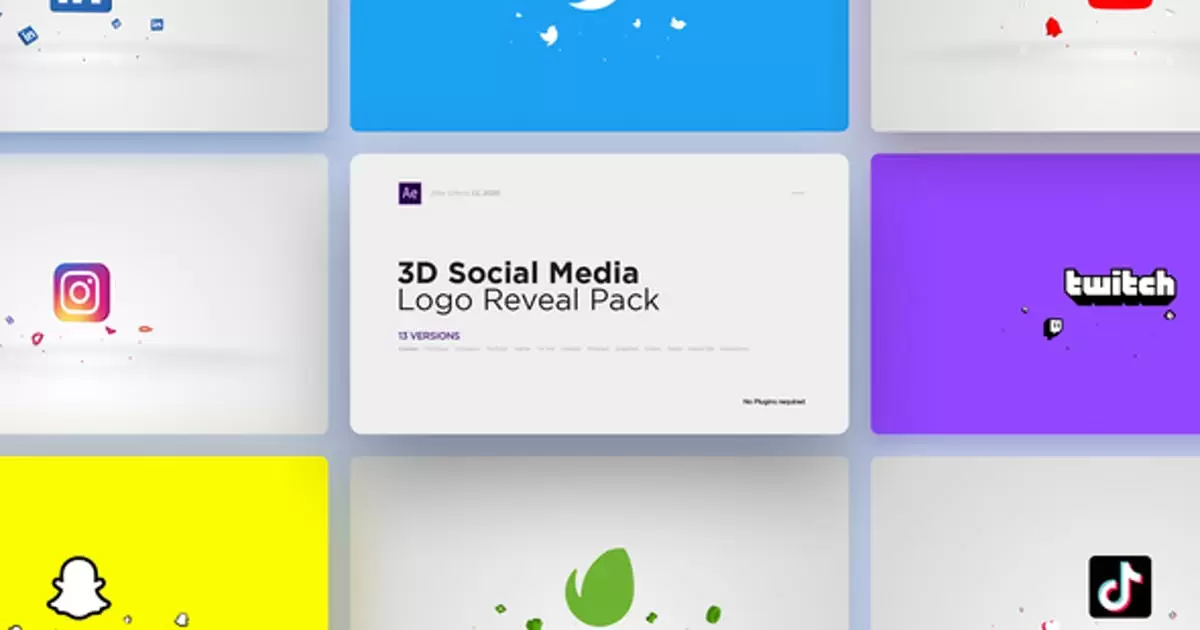 3D社交媒体徽标logo显示包AE模版3D Social Media Logo Reveal Pack插图