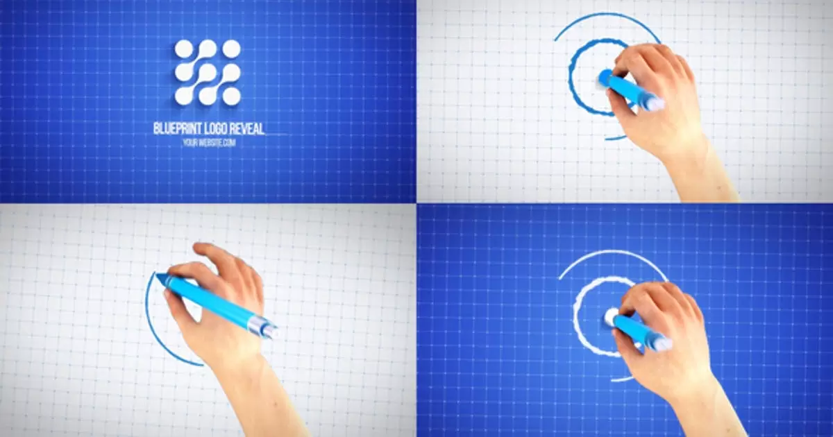 手绘蓝图标志揭示AE模版Hand Drawing Blueprint Logo Reveal插图