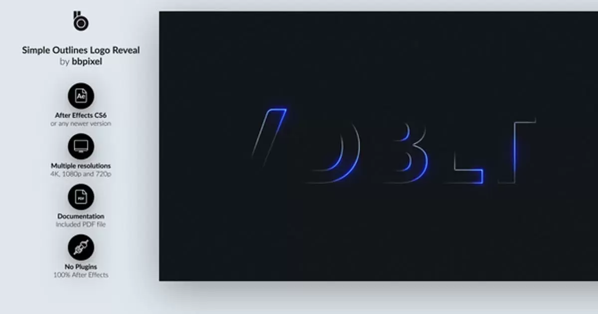 简单轮廓发光logo标志揭示AE模版Simple Outlines Logo Reveal