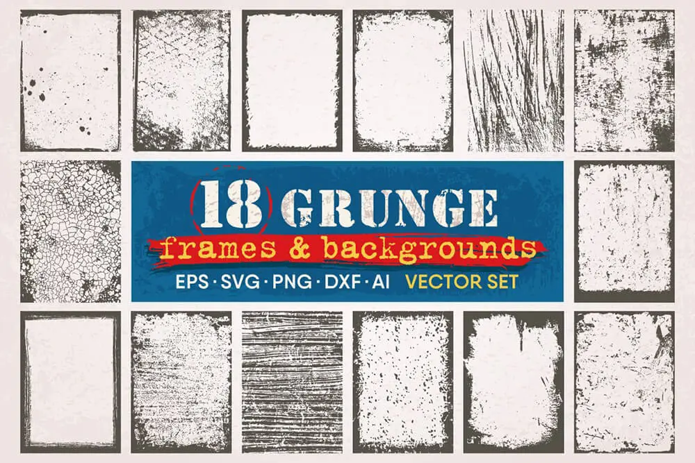 18个复古磨损Grunge风格矩形框架背景集 (ai,svg)插图