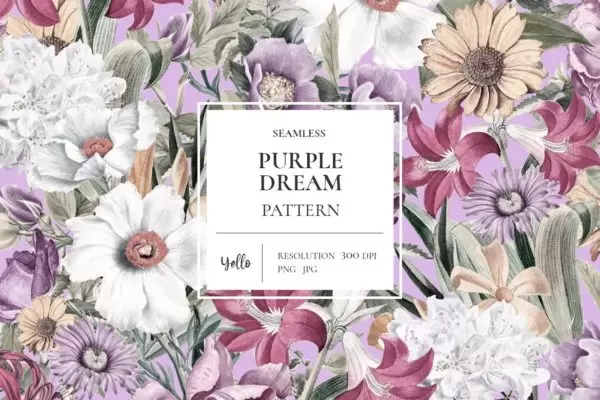 梦幻花卉图案紫色背景(JPG,PNG)免费下载