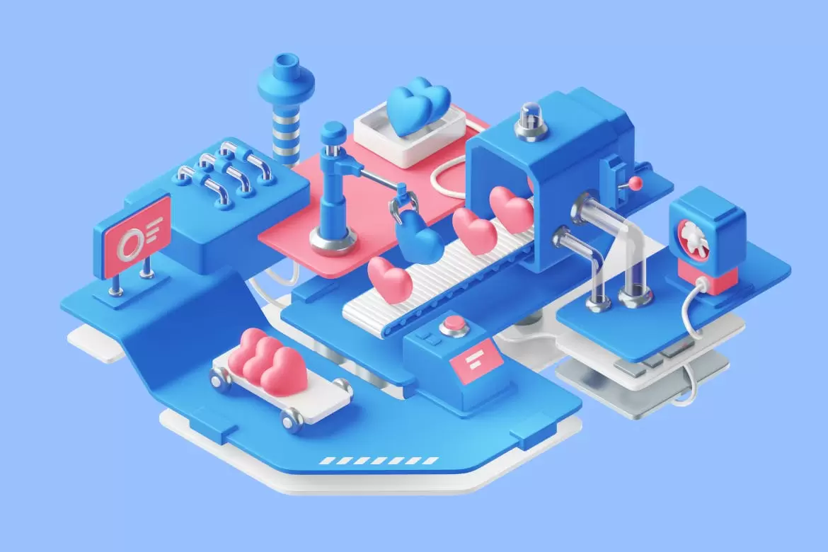 高品质的3D立体情人节爱心工厂场景插图3