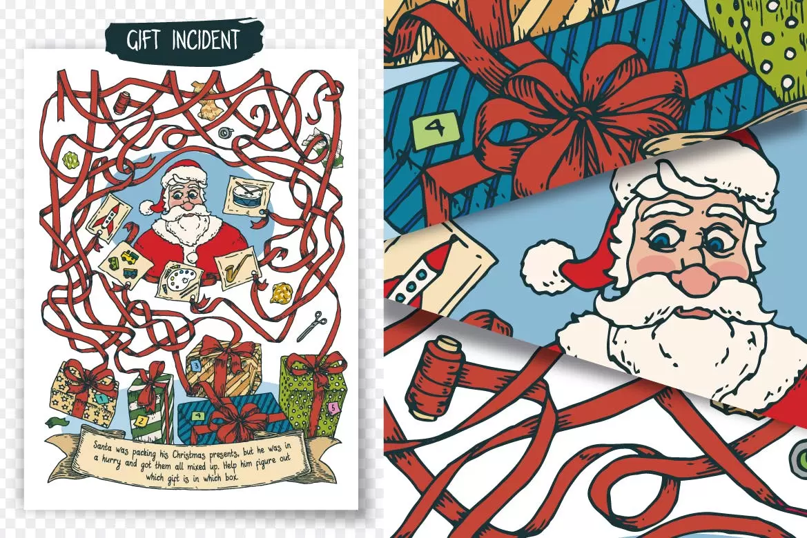 高品质的圣诞节新年迷宫背景底纹纹理集合-EPS、PDF、PNG、JPG插图2