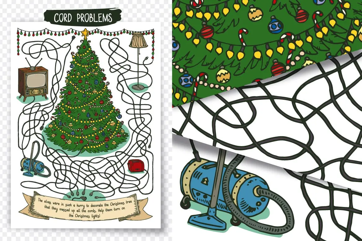 高品质的圣诞节新年迷宫背景底纹纹理集合-EPS、PDF、PNG、JPG插图4