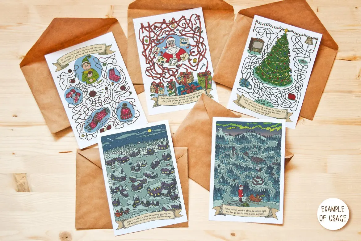 高品质的圣诞节新年迷宫背景底纹纹理集合-EPS、PDF、PNG、JPG插图1