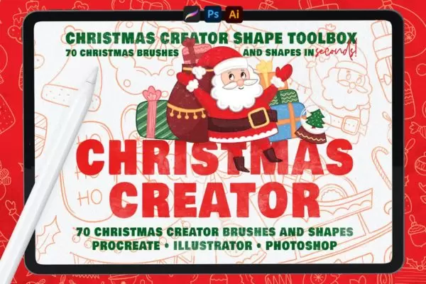 形状工具箱70圣诞形状画笔 (ABR,BRUSHSET,EPS,PDF,PROCREATE,PSD)免费下载