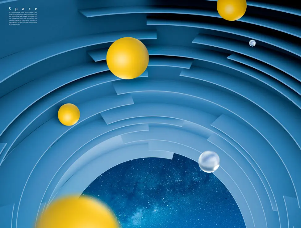 蓝色几何抽象空间海报背景素材 (psd)插图
