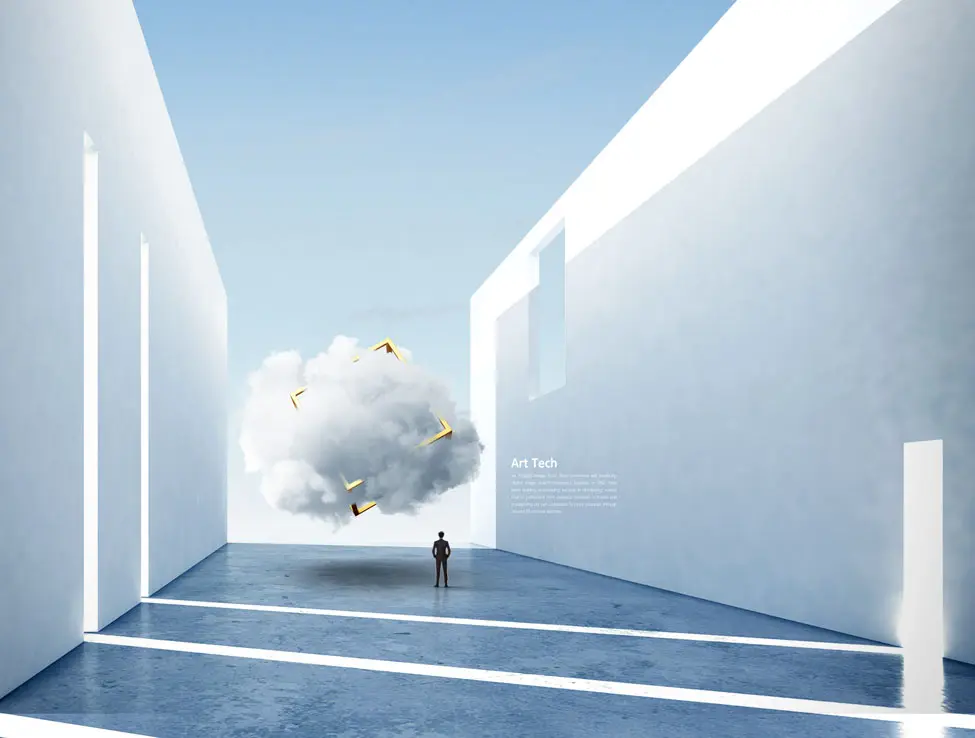 云朵&高墙抽象空间海报背景素材 (psd)插图