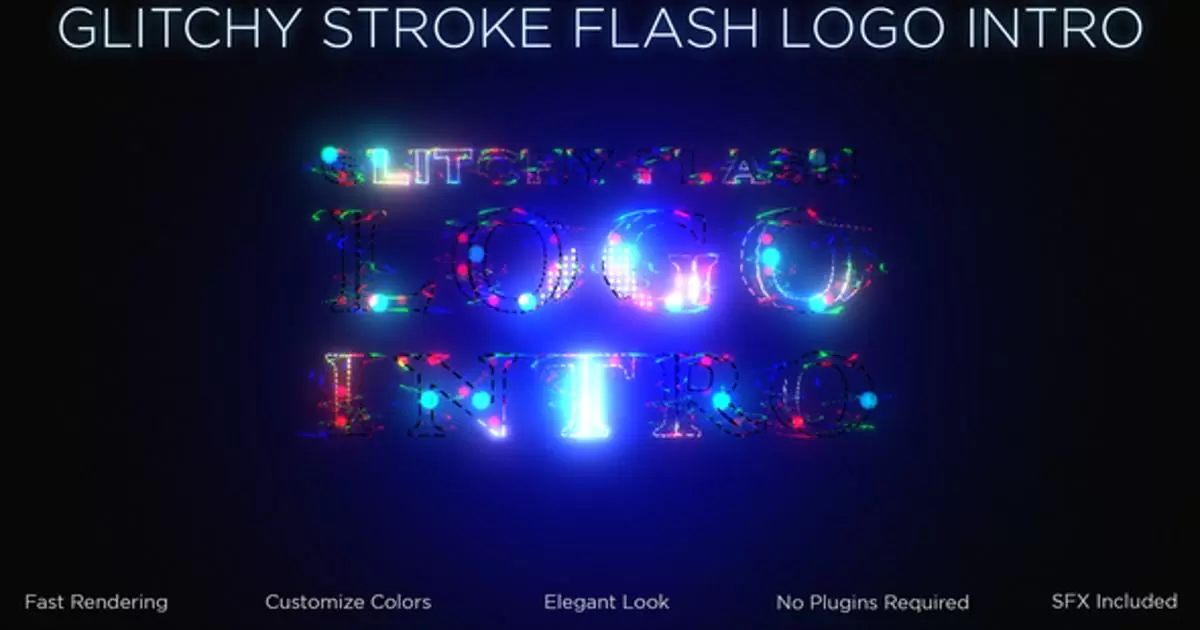 毛刺笔画闪光logo标志介绍AE视频模版Glitchy Stroke Flash Logo Intro插图