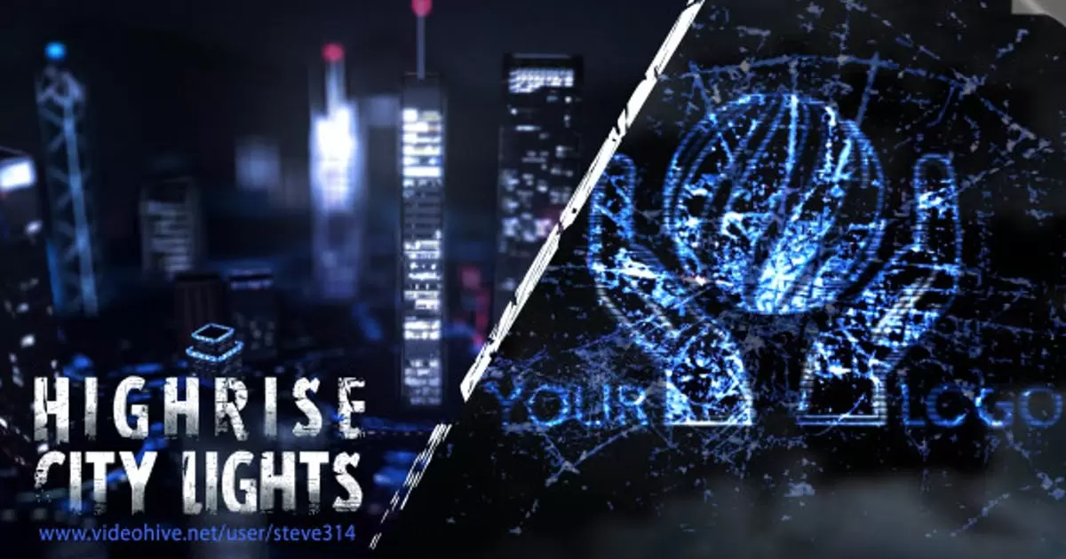 高层城市灯管logo标志介绍AE视频模版Highrise City Lights – Logo Intro插图