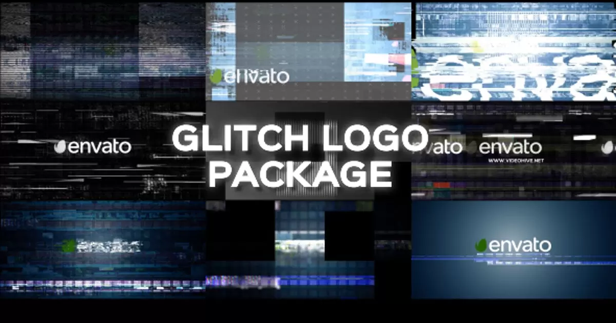 毛刺星号干扰680M合集logo标志包AE视频模版Glitch Logo Pack
