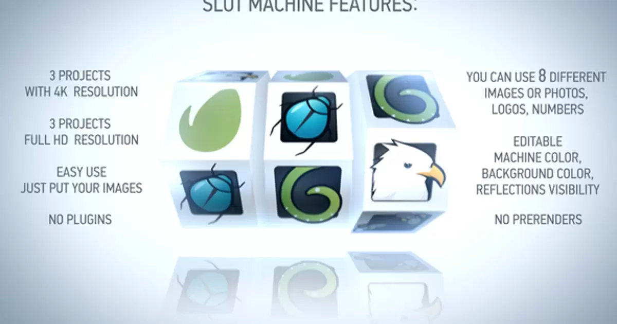 老虎机4K抽奖旋转logo片头AE视频模版Slot Machine 4K