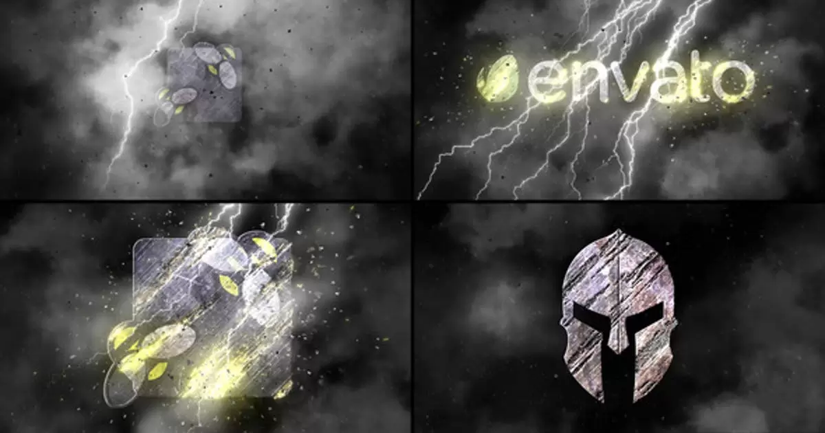 闪电风暴和损坏标志AE视频模版Lightning Storm & Damage Logo
