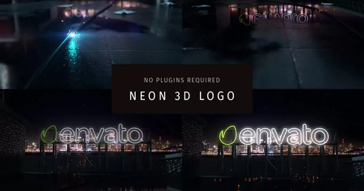 霓虹灯3D立体发光logo标志AE视频模版Neon 3D Logo