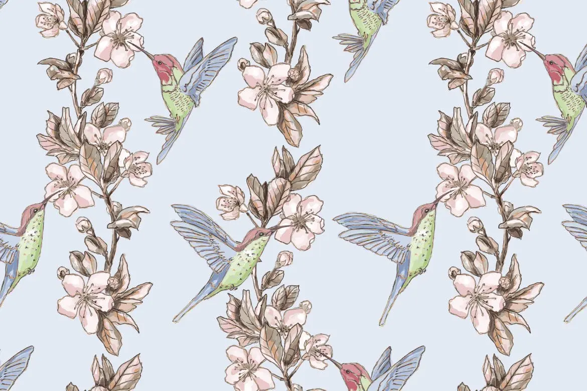 时尚清新高端优雅多用途的高品质小鸟植物花朵矢量无缝背景底纹纹理集合插图3