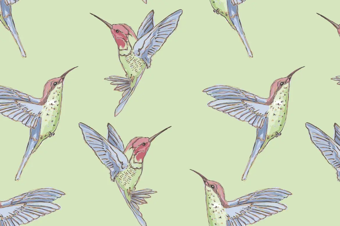时尚清新高端优雅多用途的高品质小鸟植物花朵矢量无缝背景底纹纹理集合插图2