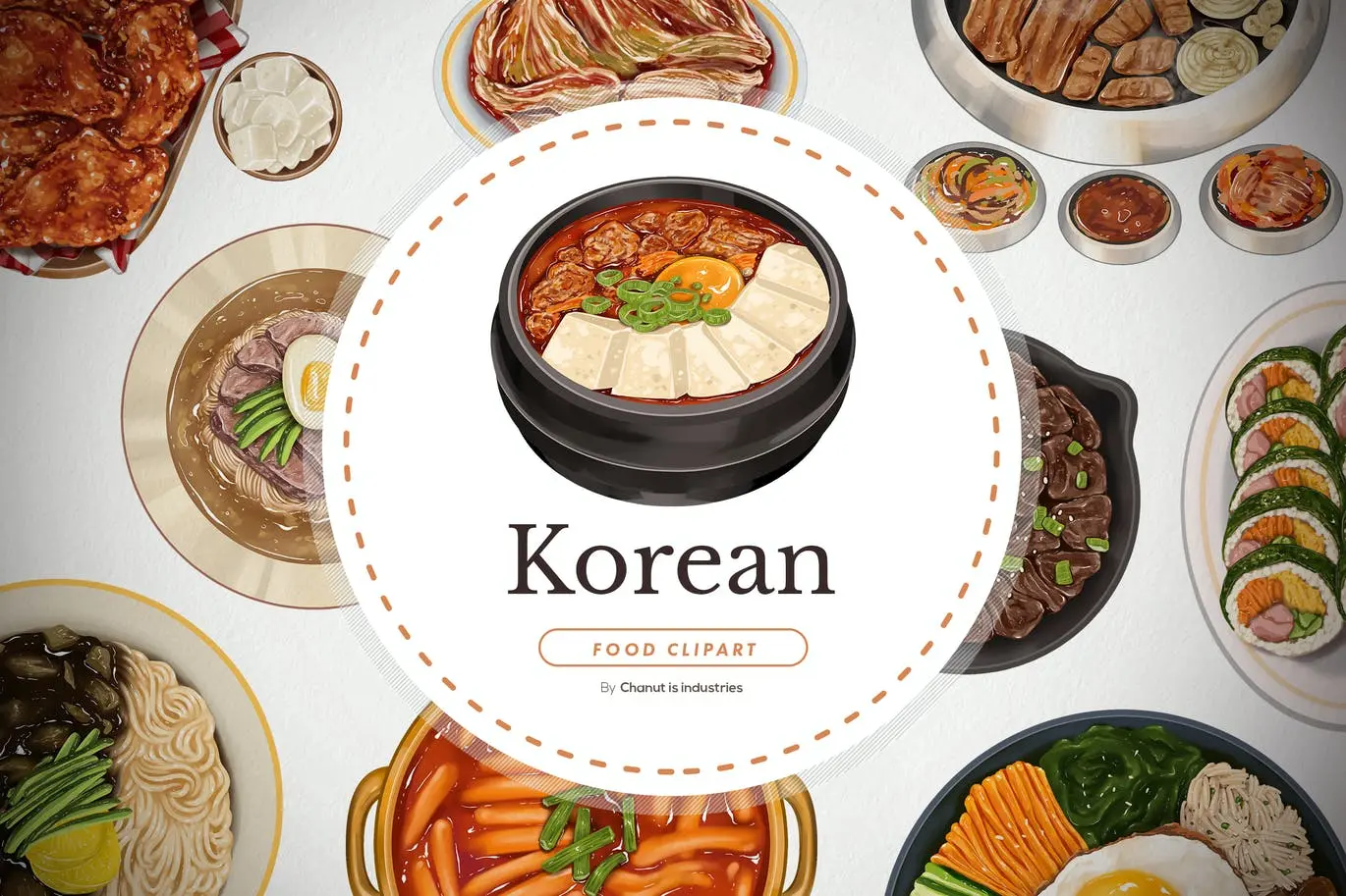 时尚高端手绘韩国食品插画背景底纹纹理集合插图