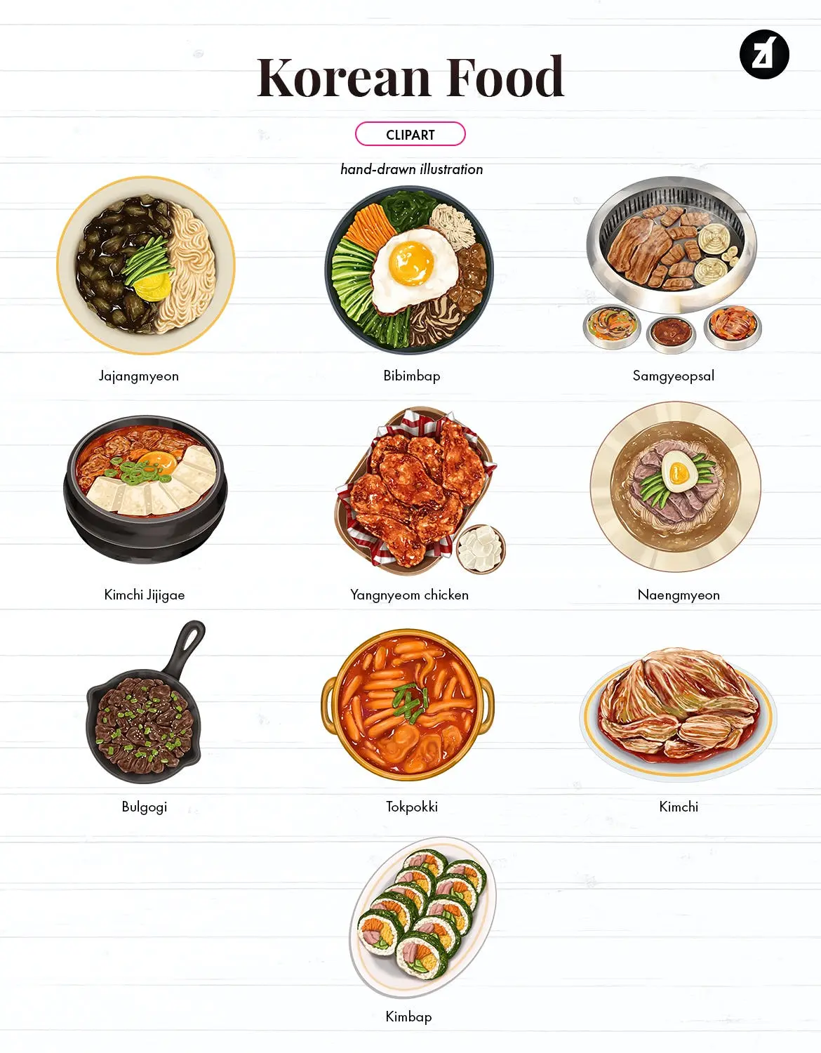 时尚高端手绘韩国食品插画背景底纹纹理集合插图1