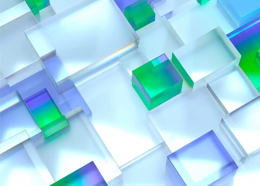 抽象立体蓝绿色&透明方块几何背景图形素材 (psd)插图