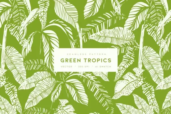 绿色热带植物图案 (AI,EPS,JPG)免费下载