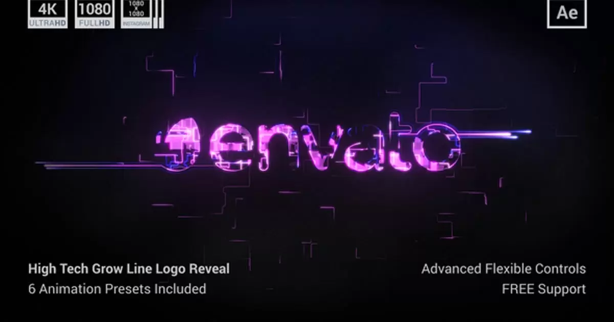 高科技生长线标志揭示AE视频模版High Tech Grow Line Logo Reveal插图