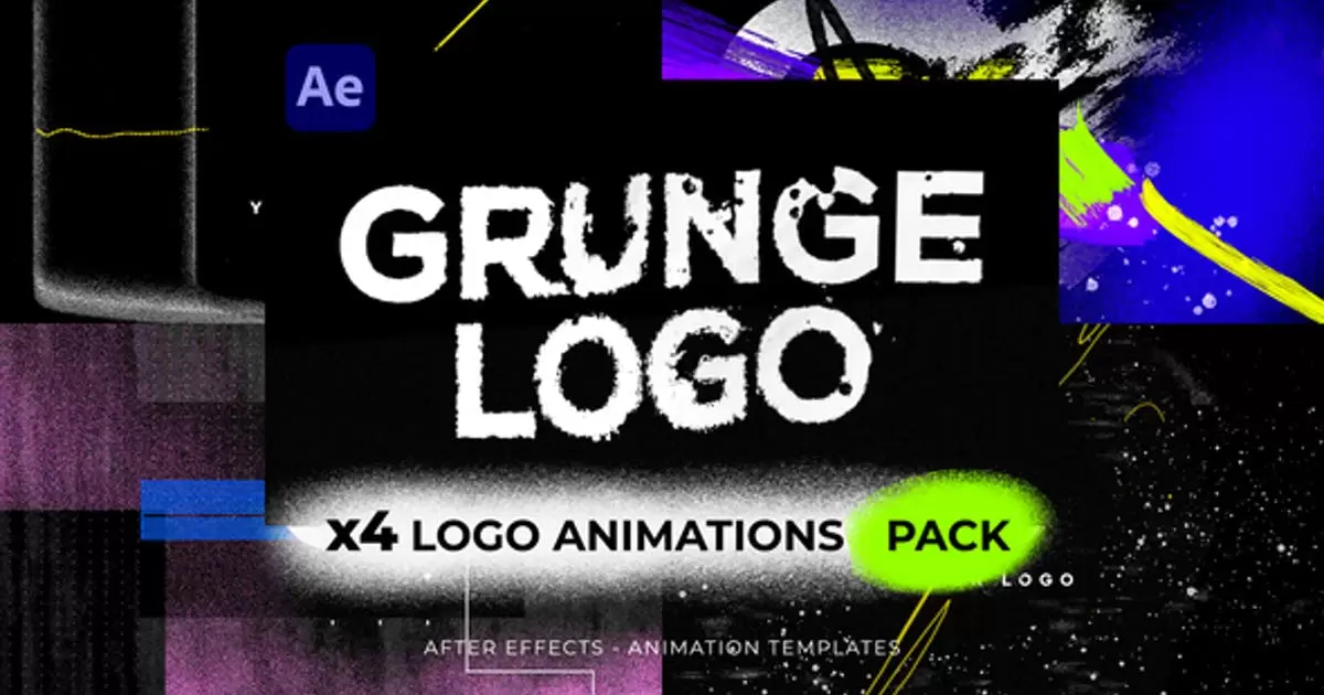 故障信号干扰效果标志介绍包AE视频模版Glitch Grunge Logos Intro Pack插图