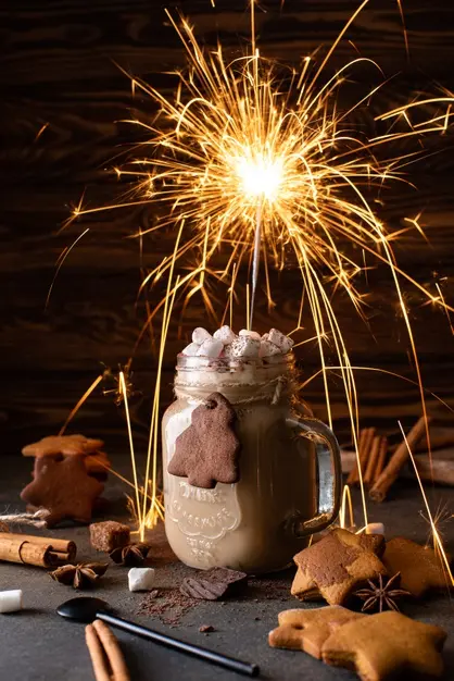 圣诞节烟火巧克力曲奇背景[JPG]插图