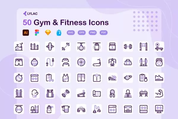 健身房和健身图标 (AI,EPS,FIG,JPG,PDF,PNG,SKETCH,SVG)免费下载