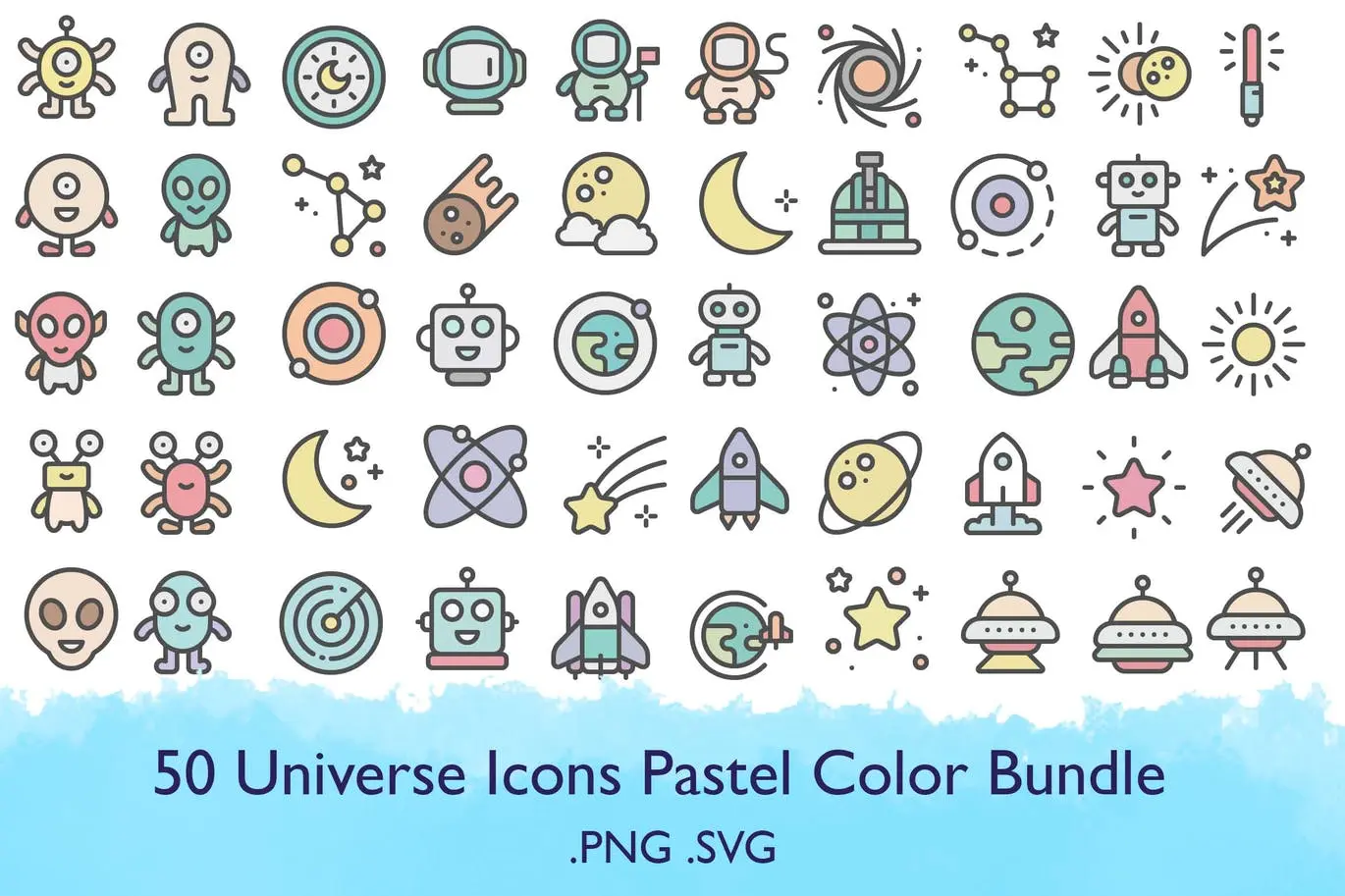 50 个宇宙图标柔和的颜色图标icon大集合-SVG, PNG插图