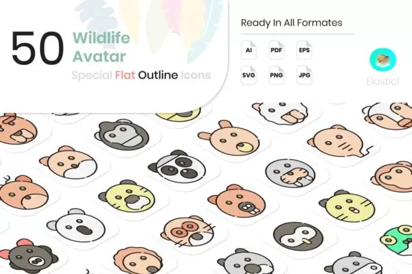 卡通野生动物图标套装 (AI,EPS,JPG,PDF,PNG,SVG)免费下载