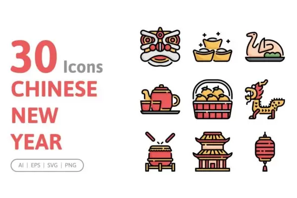 30个中国新年图标 (AI,EPS,PNG,SVG)免费下载